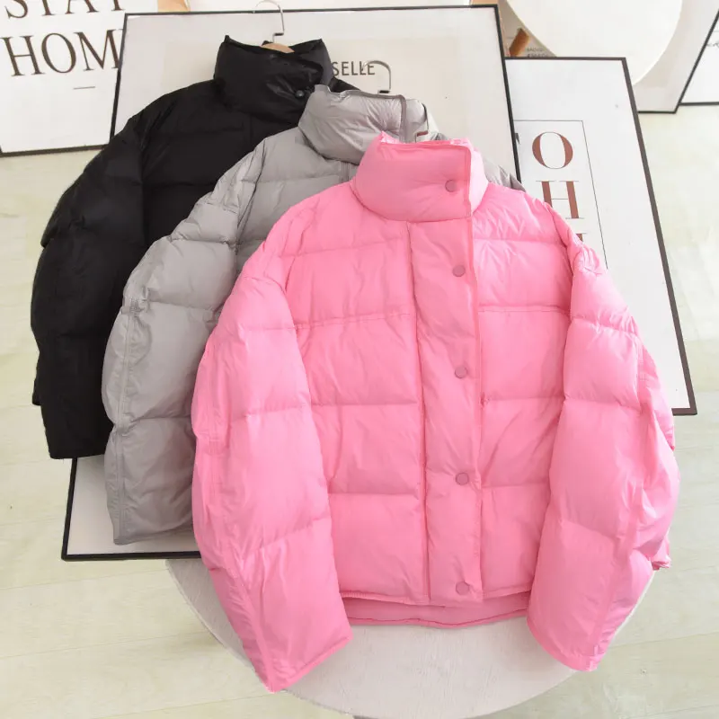 

Xiao Ai's Winter Faion Stand Collar Color Simple Casual Loose Versatile Small Size Warm down Jaet