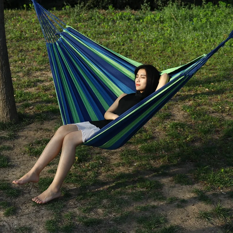 

1pc Outdoor Canvas Hammock Camping Swing Hammock with Tree Ropes Load-bearing Up to 200kg Perfect for Garden Patio Backyard