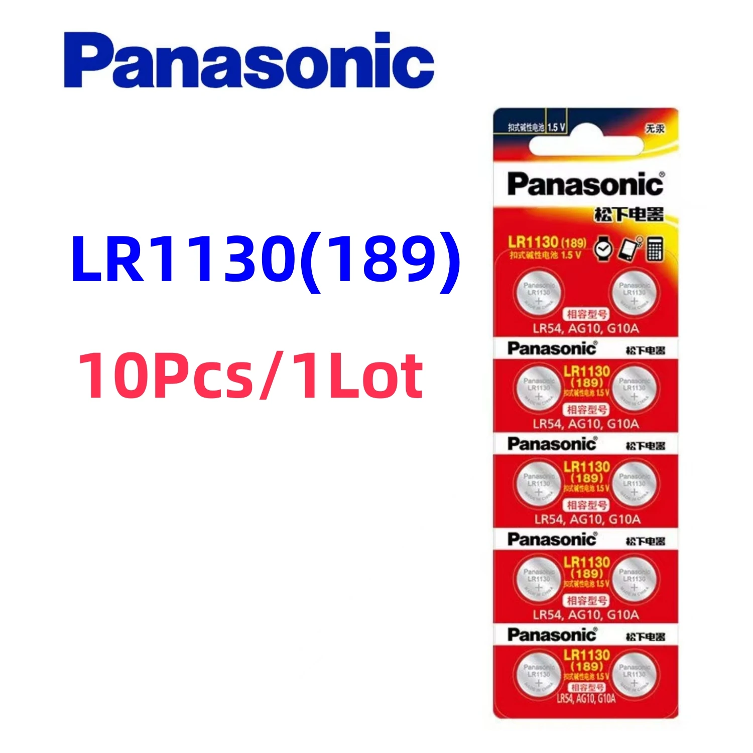 10pcs Original Panasonic 189 LR1130 AG10 SR1130 389 V10GA LR54 SR54 Alkaline Button Cell Battery for Watch Calculator Toy