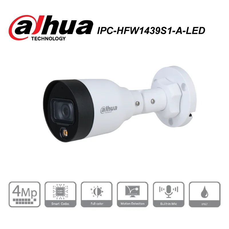 Dahua CCTV IPC HFW1439S1-A-LED 4MP Entry Full-color Fixed-focal Bullet Netwok Camera for house