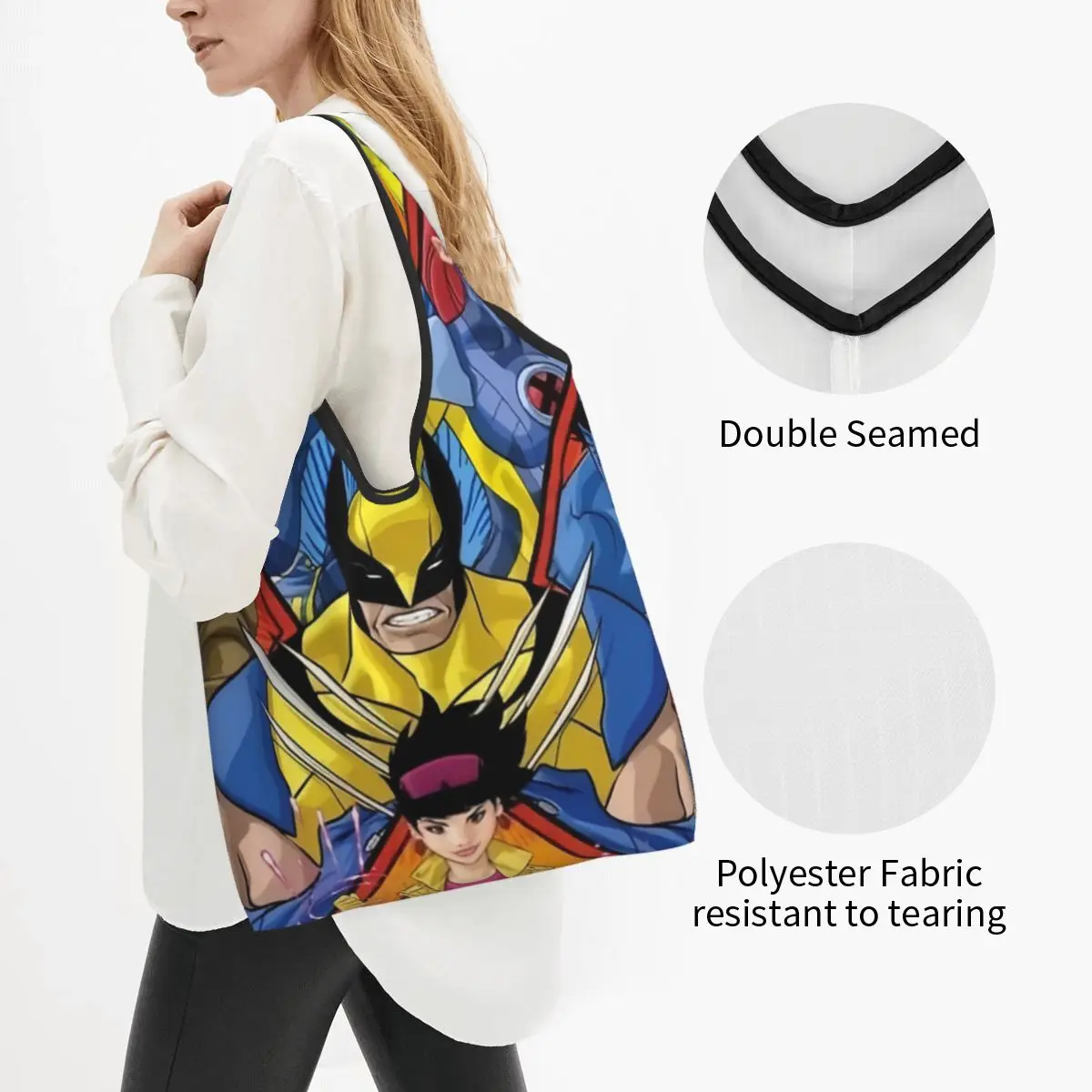 Custom Cute Print Disney X-Men Marvel Film Tote Shopping Bag Portable Shopper Shoulder Handbag