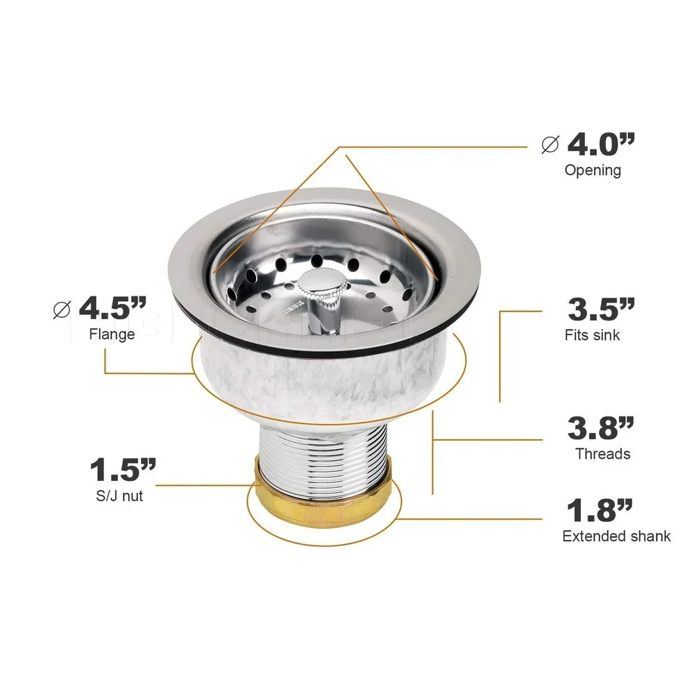 

Stainless Steel Sink Strainer 374 Long Shank Double Cup Design Heavy Duty Kitchen Drain Basket 304 Steel Flange Perfect Fit