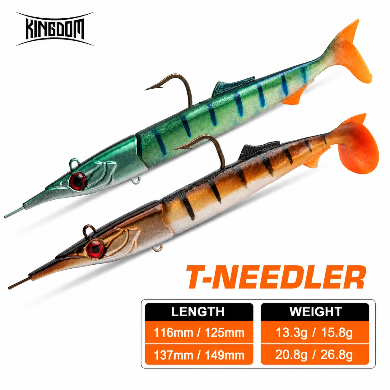 KINGDOM T-NEEDLER Sinkender Angelköder 116-149mm 13,3-26,8g Blei + PVC Weichköder Künstlicher Fischköder Paddelschwanzköder