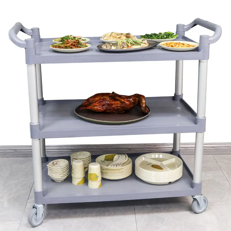 

Multifunctional Food Service Cart Three Layer Plastic Trolley Restaurant Hotel Serving Cart Kitchen Transport Carrier Trolley