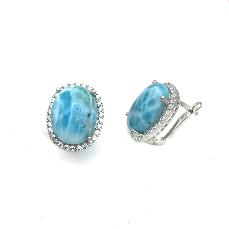 Orecchini Larimar naturali alla moda in argento Sterling 925 con pietre preziose 16*12mm gioielli per le donne festa di compleanno regalo di natale