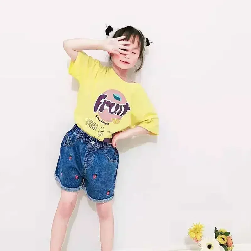 1pcs Girls Shorts Kids Denim Pants Casual Jeans Children Cartoon Printed Clothing Teenagers Short Trousers Kids Infant Bottoms