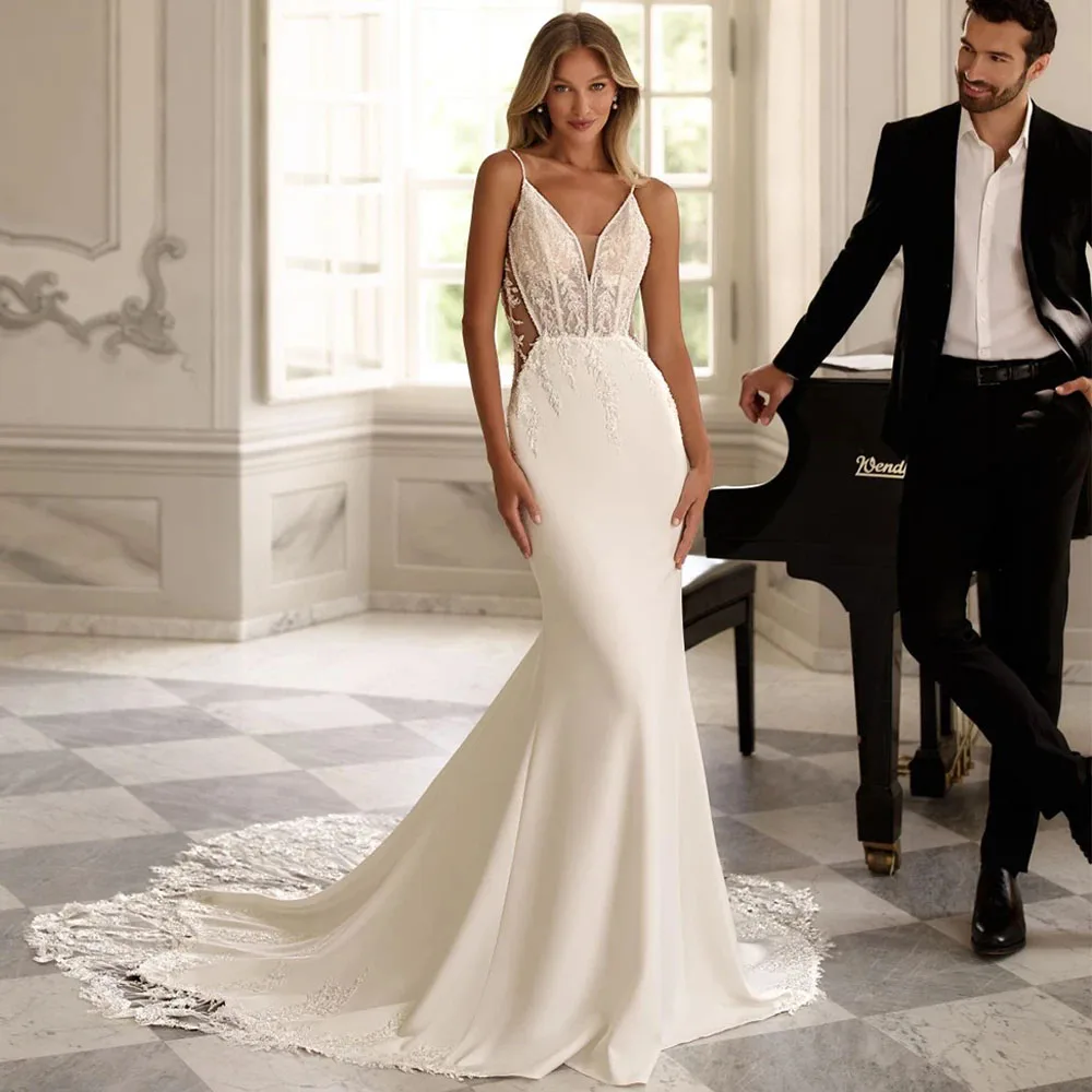 Charming Ivory Wedding Dresses for Ladies Elegant Mermaid Sleeveless Bridal Gowns Exquisite Vestidos De Novia 2025 New Summer