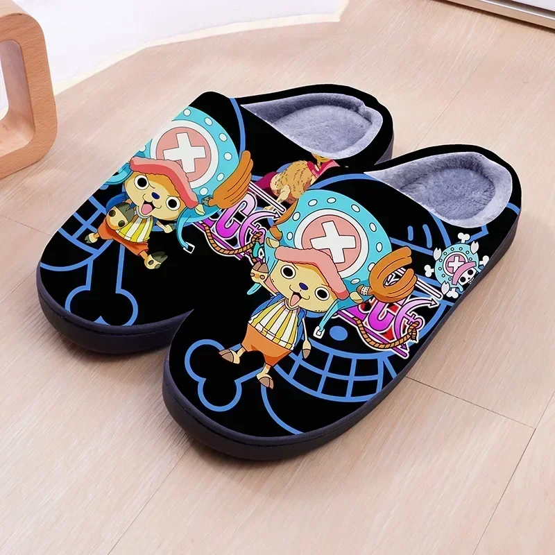 ONE PIECE Cartoon Warm Plush Cosplay Slippers Couple\'s Indoor Non-slip House Slides Men And Women Toe Wrap Home Cotton Shoes