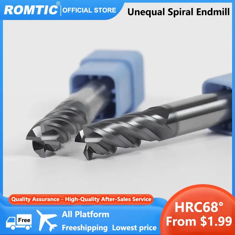 

ROMTIC HRC68 4-Flute Unequal Spiral Endmill Tungsten Steel Carbide Balchas Ad Coating Flat End Mill For CNC Milling Cutter Tools