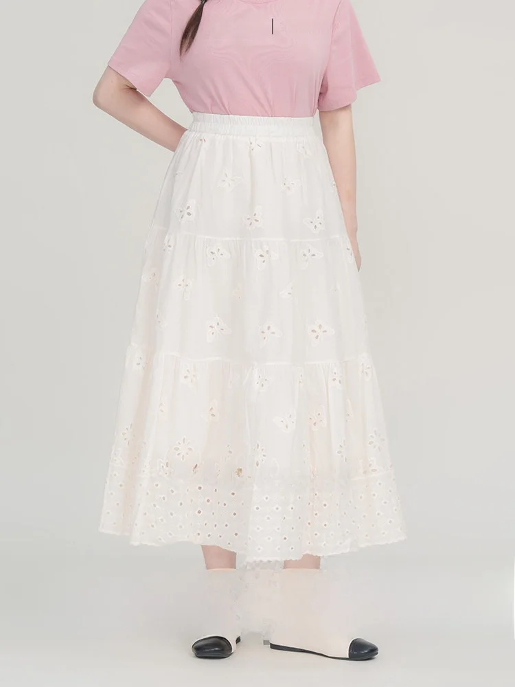 

Heynew Lace Hollow out Floral f Skirt Women's plus Size Summer New Sle Puffy Skirt High Waist Cotton 00% for All Body T...