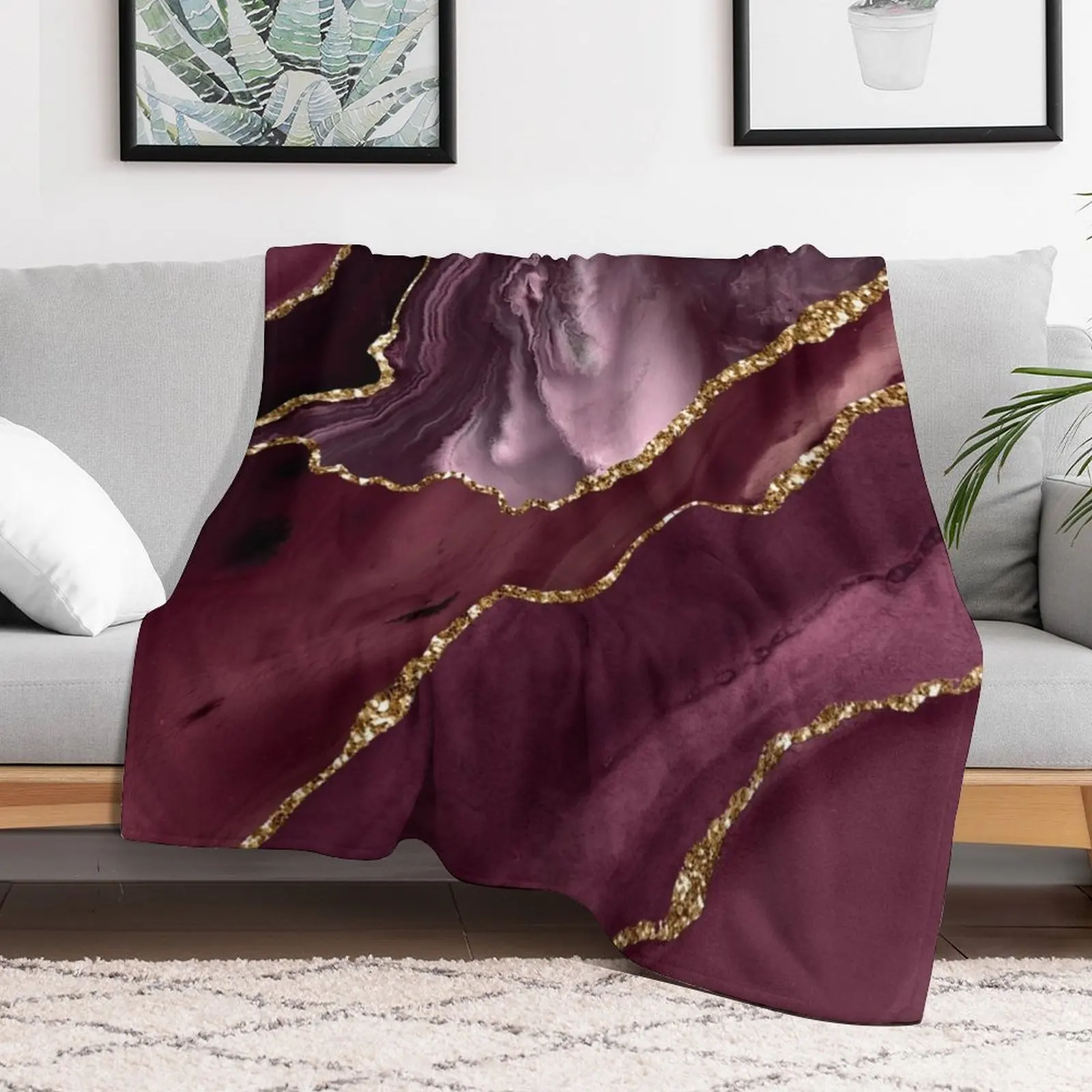 Burgundy Maroon Geode Agate Throw Blanket Travel for babies Blankets