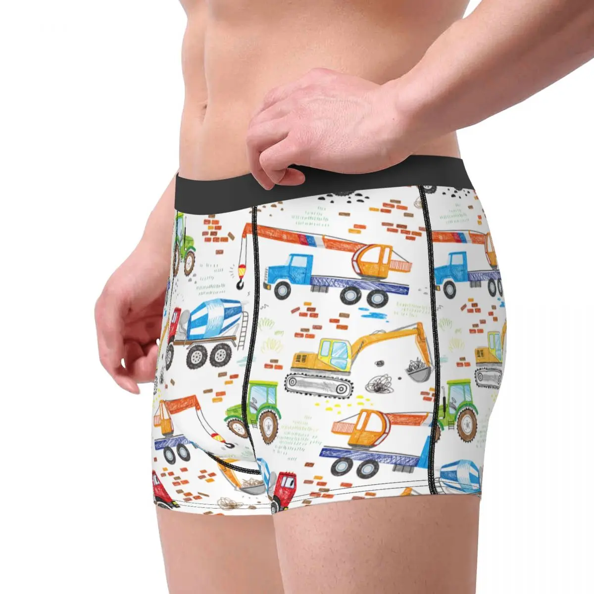 Cartoon Truck Excavator Men Underwear Child Car Anime Plaid Boxer Shorts Panties Funny Polyester Underpants for Male Plus Size