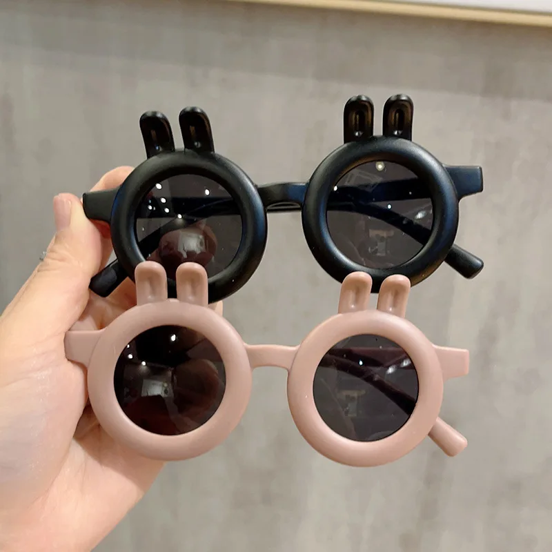 Children Boy Girl Cute Candy Color Sunglasses Cartoon Curved Ear Bunny Shape Round Glasses Kids Eyewear UV400 Protection Classic