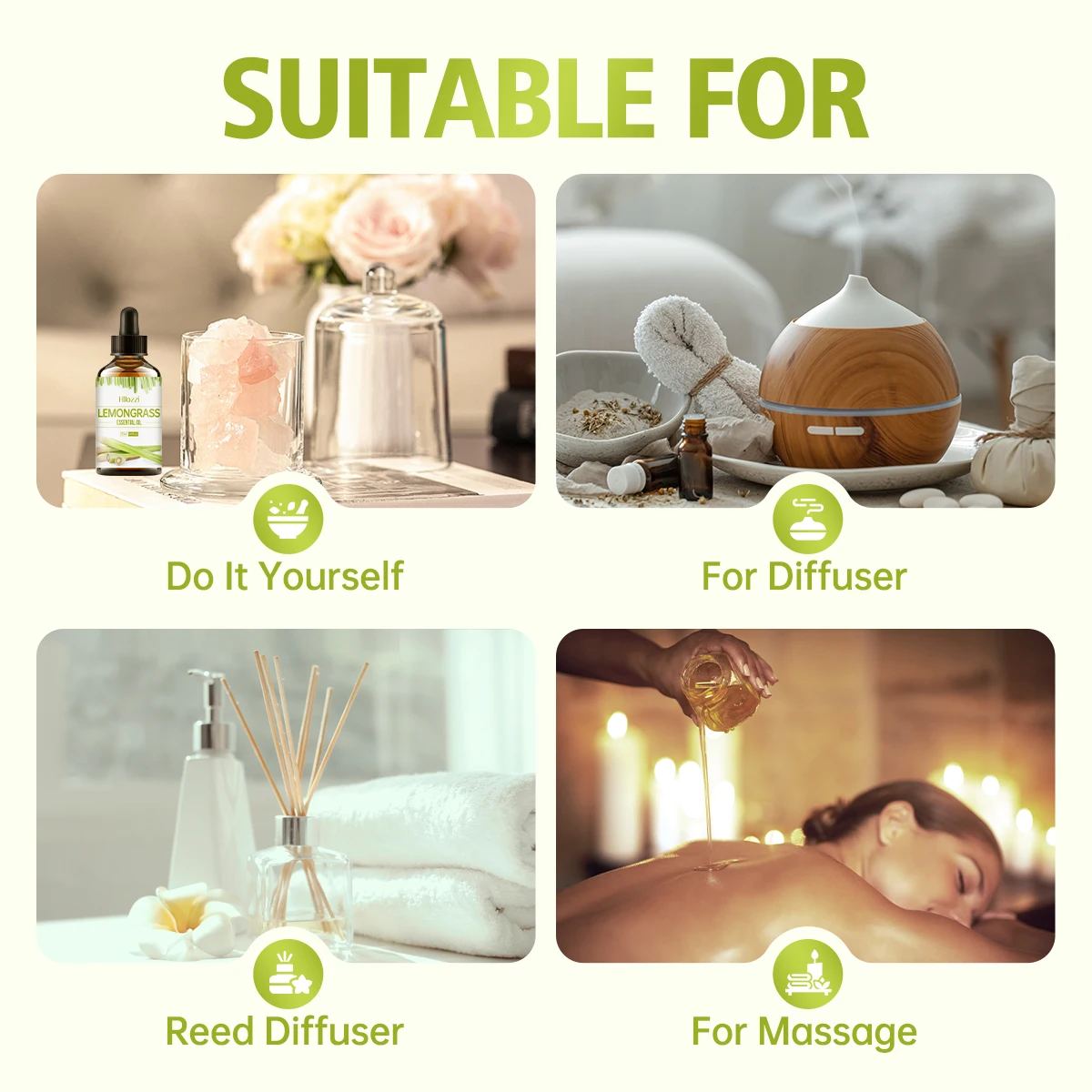 Zitronengras-Ätherisches Öl Geeignet für Verschiedene Anwendungen, Frischer Duft, Luftbefeuchter, Kerzen, Brenner, Aromatherapie – Detail 8