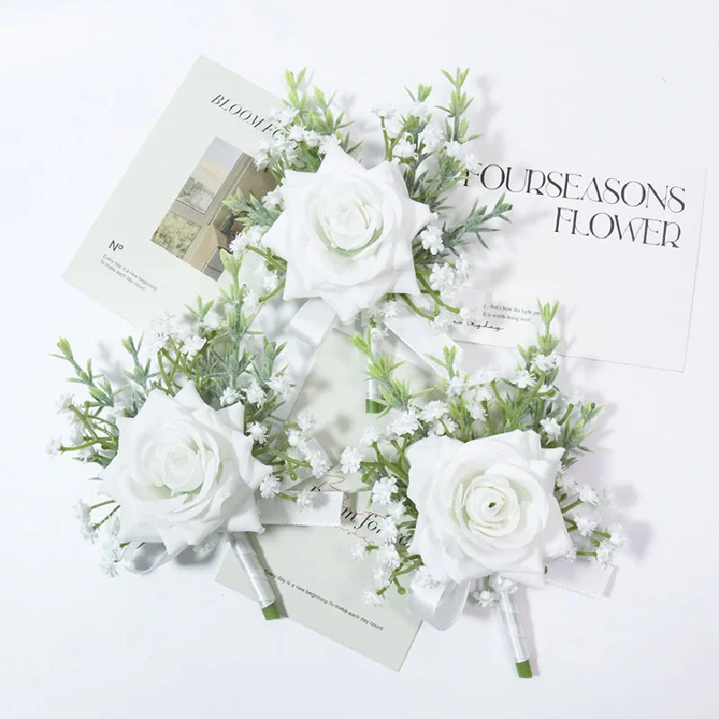 Bouton niere und Handgelenk Corsag Hochzeit Blumen kunst Geschäfts feier Eröffnung Gäste White Star Rose 465