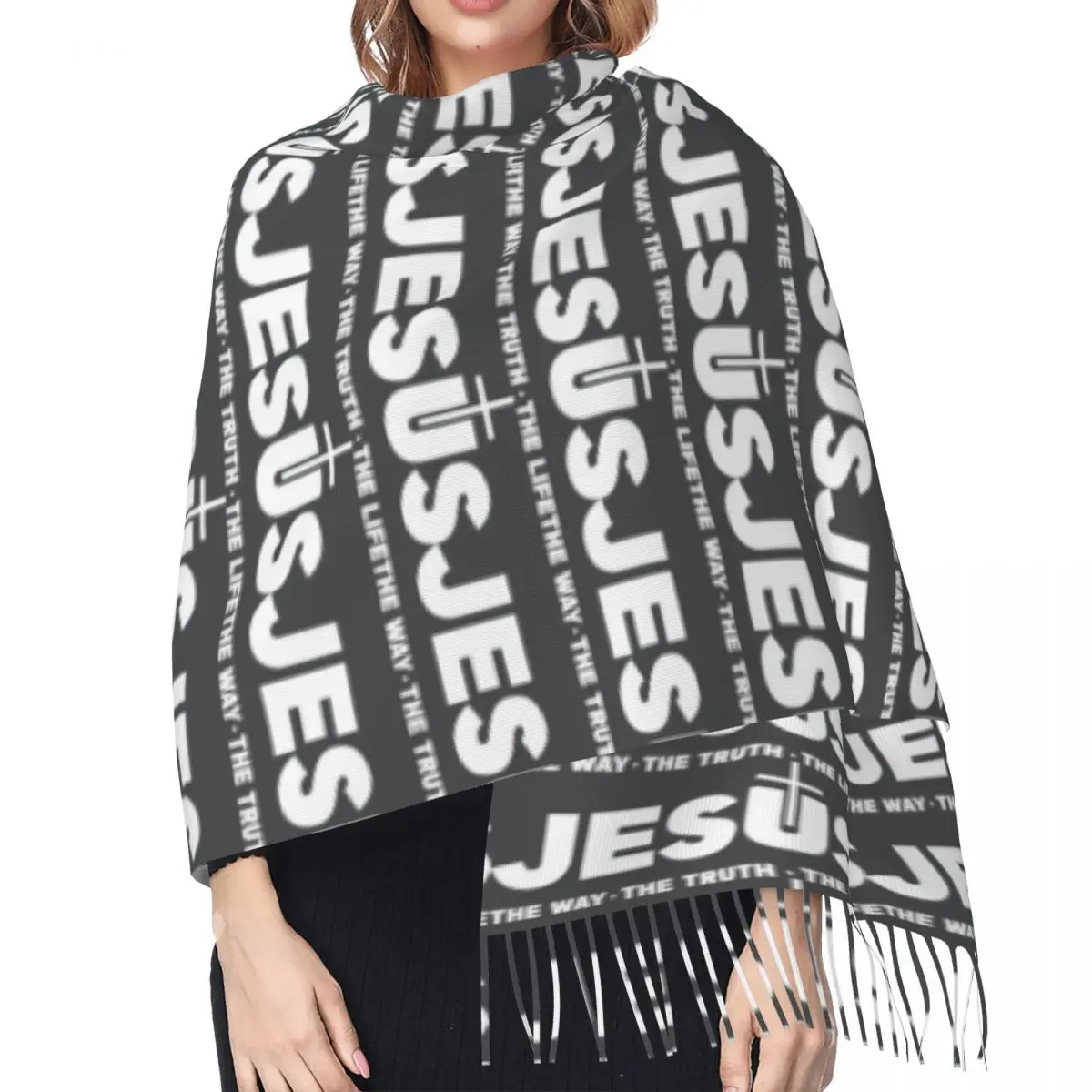 Custom Jesus Christ The Way The Truth The Life Tassel Scarf Women Soft Religion Christian Faith Shawl WrapWinter Fall Scarves