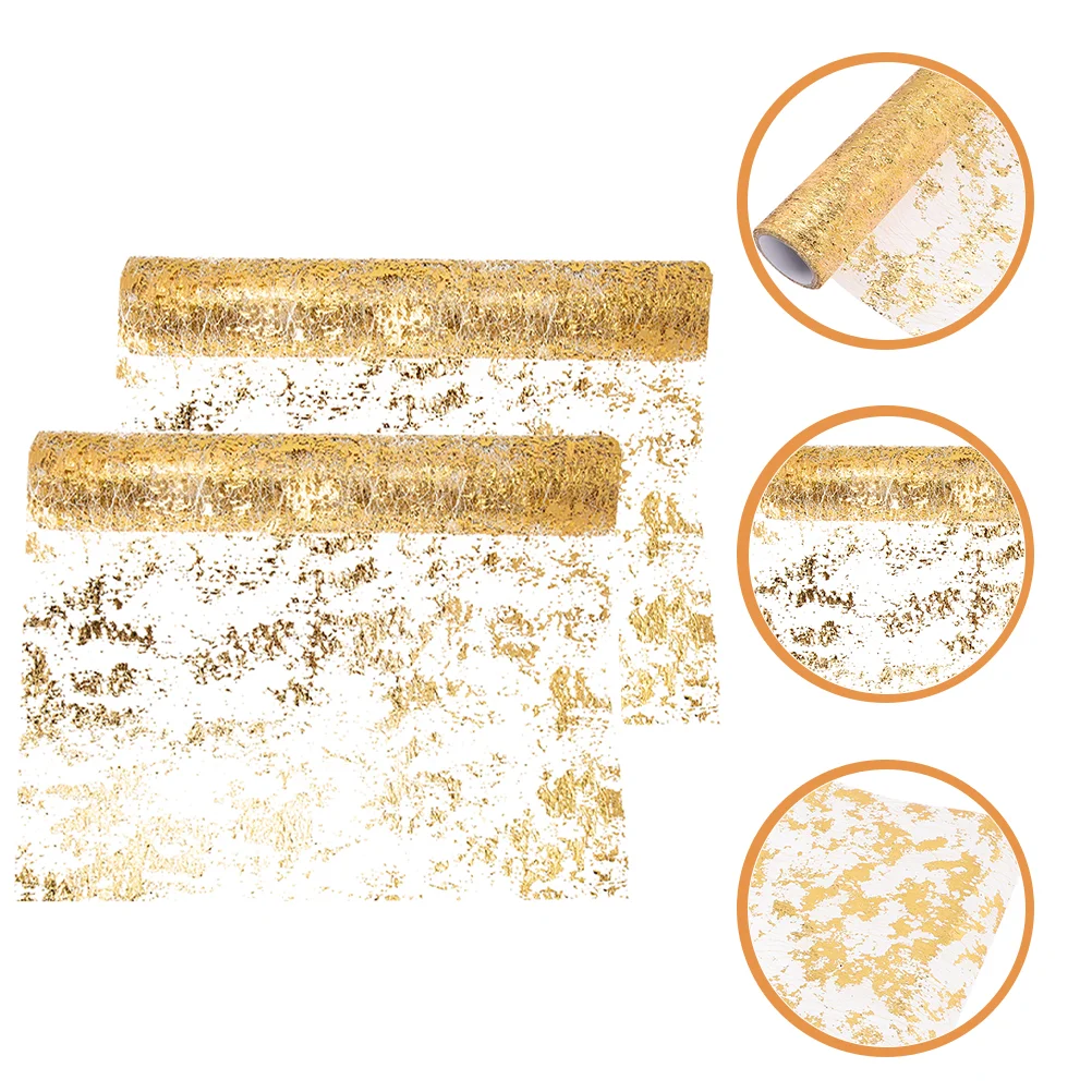 

2 Pcs Decorate Golden Table Runner Dinner Party Dining Room Tablecloth 100% Polyester Wedding