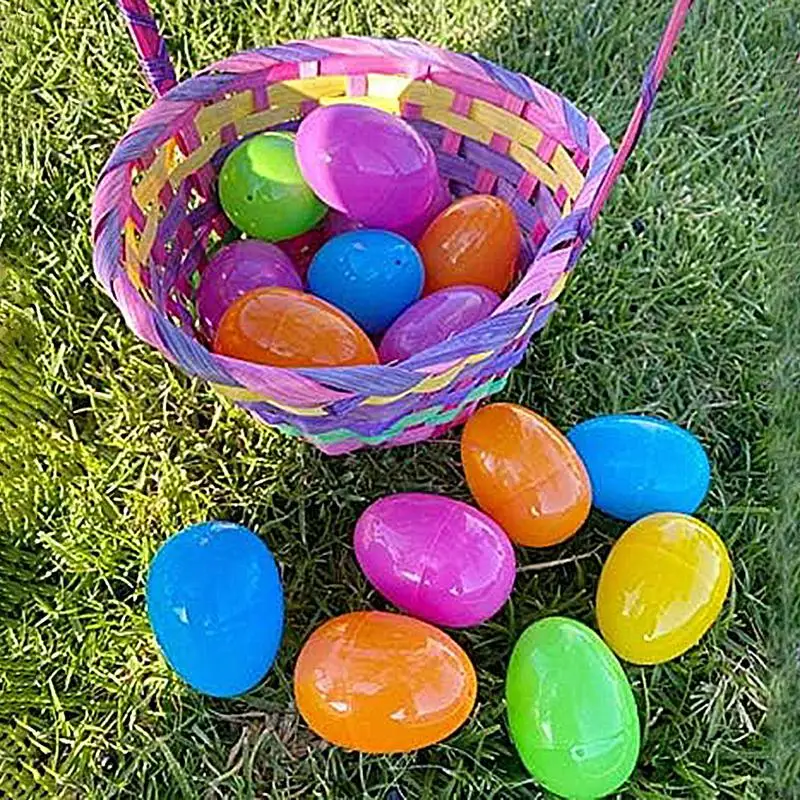 50 Uds. De huevos de Pascua de plástico rellenables con estampado colorido, Cajas de Regalo de dulces DIY, juguetes para niños, Baby Shower, recuerdos para niños, huevos vacíos de Pascua