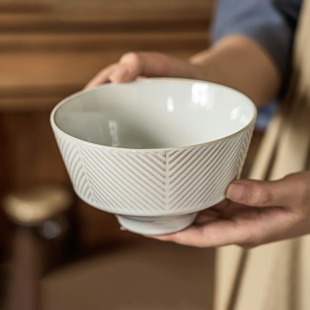 النمط الياباني خمر وعاء من البورسلين 5.5 بوصة مخطط أدوات مائدة سيراميك مستديرة الغداء حساء الأرز سلطة الأطباق لوازم المطبخ #1