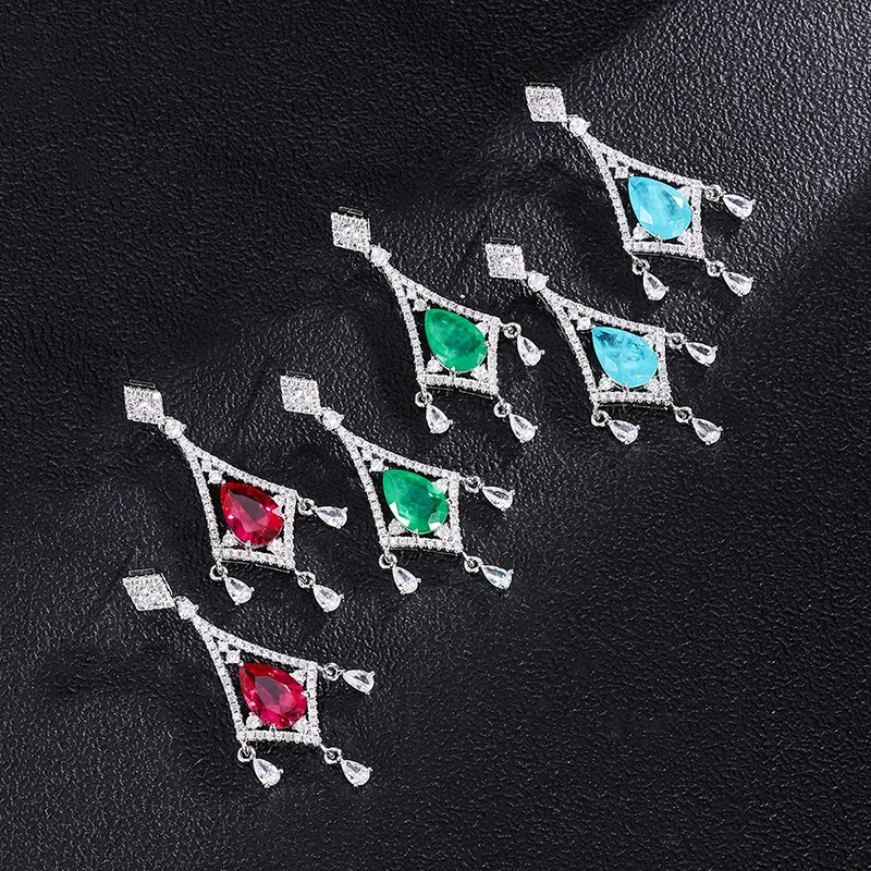 

Hot-selling European and American style retro new colorful gemstone earrings, creative and elegant women's earrings, size 8*12