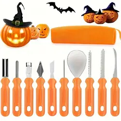 1set kit per intagliare la zucca con borsa portaoggetti, set di coltelli per intaglio della zucca in acciaio inossidabile per la decorazione di Halloween, zucca fai da te