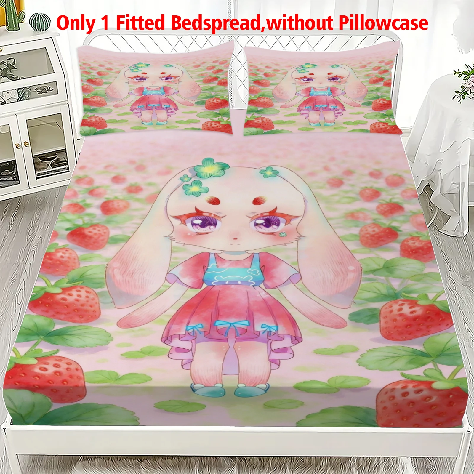 3pcs Fitted Sheet Set Soft Fluff Town Lulu-Sleepy Bunny Breathable Fitted Sheet Set for Home Decor Birthday Gifts For Kids