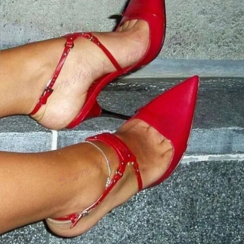 

Red Ankle Strap Cut Heels Pumps Matte Leather Pointed Toe Shoes for Women Thin High Heels Sexy Shoes 2024 Zapatos Para Mujere
