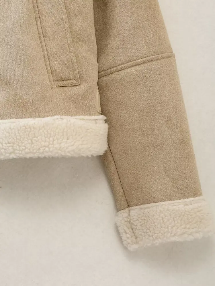 2025 여성 겨울 신상 패션 레이지 스타일 숏 재킷 시크 라펠 조커 지퍼 긴팔 재킷 아우터웨어 여성용