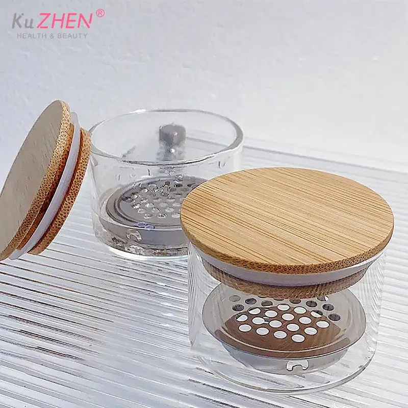 1Pcs Glass Nail Cup Powder Liquid Brush Bowl Holder Container Equipment Nail Salon Tool With Wood Lid Nail Art Tool Cleaning Cup