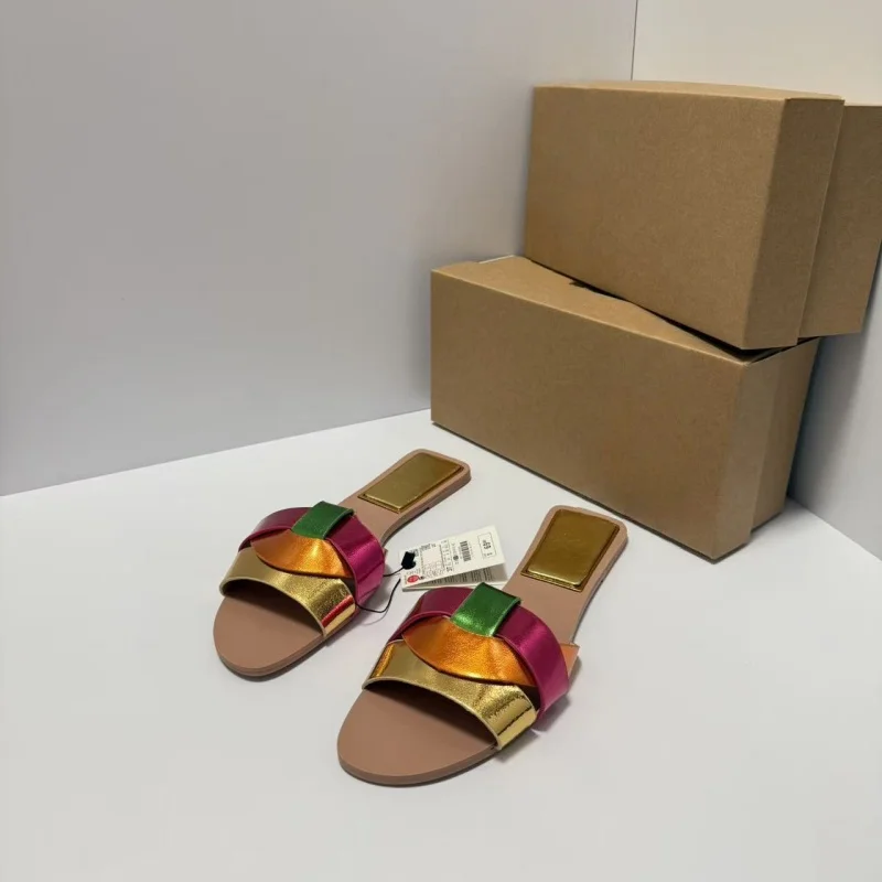 Новые женские плоские сандалии в винтажном стиле с перекрестными ремешками, повседневные шлепанцы с открытым носком, пляжные сандалии с животным принтом, большие размеры