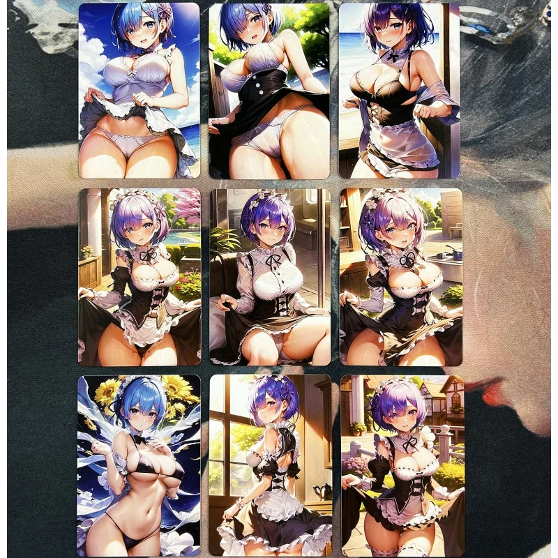 9Pcs/set ACG Card Rem Ram Re:life In A Different World From Zero DIY Anime Game Characters Self Made Collection Color Flash Card