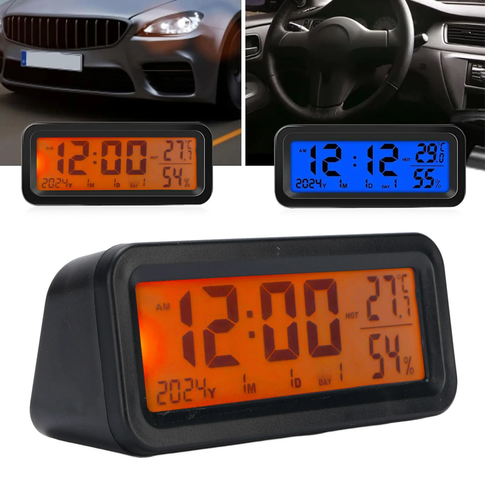 Car Dashboard Clock Luminous Electronic Clock Calendar Temperature Humidity Display Support Solar Panel Type C Charging