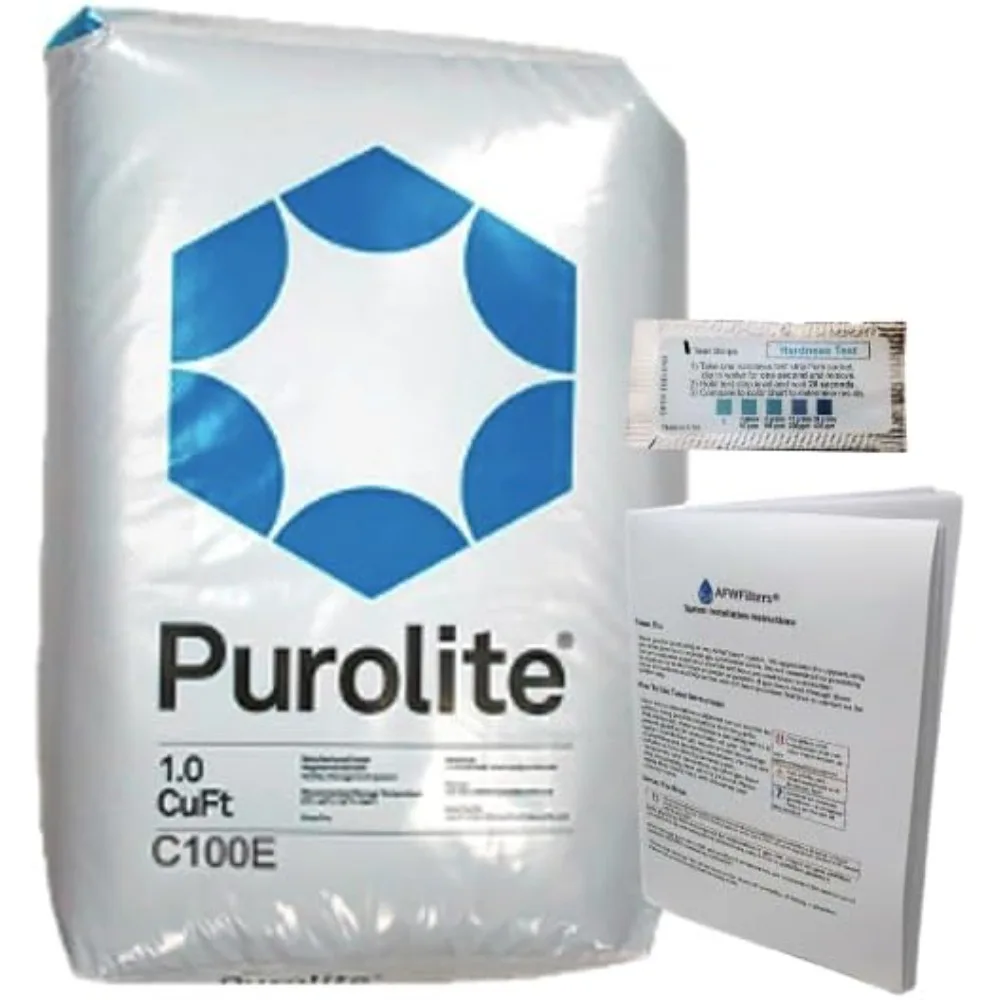 Resina de intercambio de cation de alta eficiencia para suavizante de agua Bolsa de 1 pies cúbicos con tiras reactivas de dureza