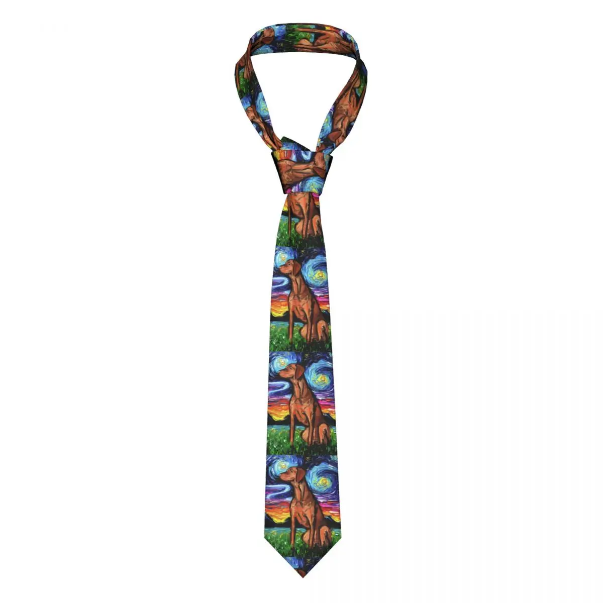 Customized Vizsla Starry Night Neck Tie for Men Classic Pet Dog Lover Silk Wedding Neckties