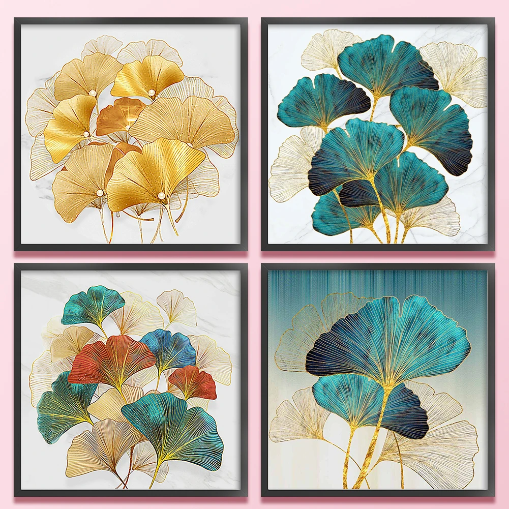 

4Pcs Leaf Printed Cross Stitch Kit 50x50cm DIY 11CT Thread Art Needlework Decor