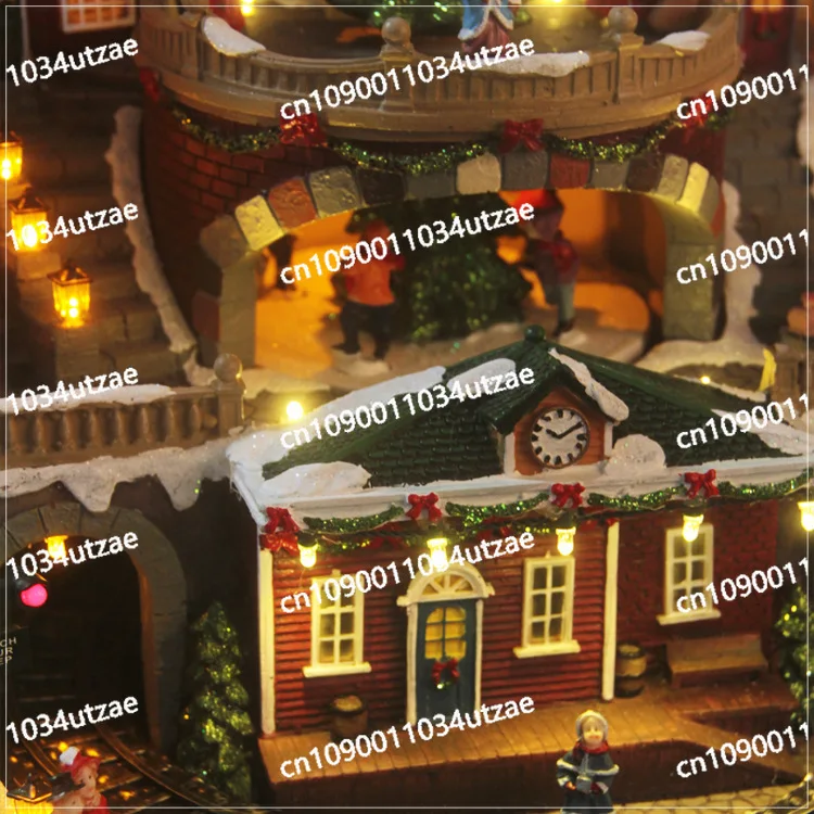 ANYOU Large Luminous LED Music Christmas House with Rotating Train Rotating Christmas Tree Christmas Decorations