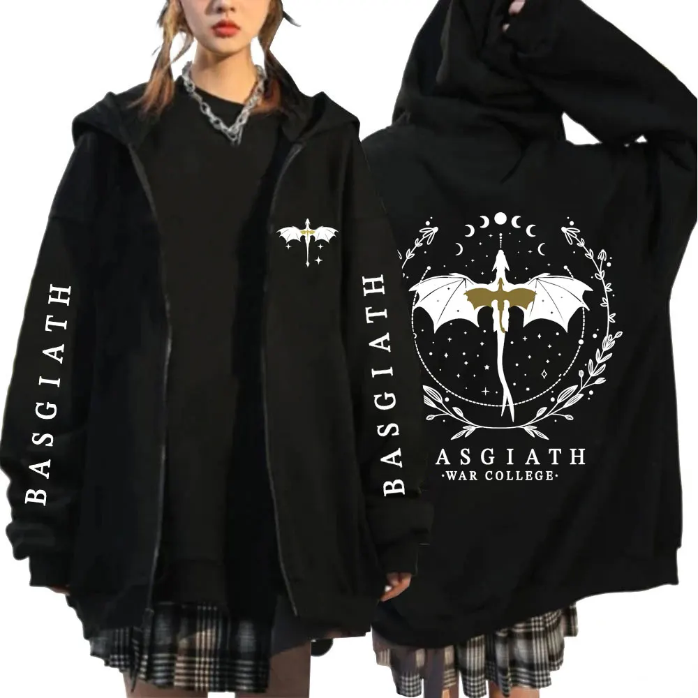 Basgiath War College Beliebte Zip Up Hoodies Vierter Flügel Drache Hip Hop Strickjacke Sweatshirt Männer Frauen Harajuku Lose Fleece Mäntel