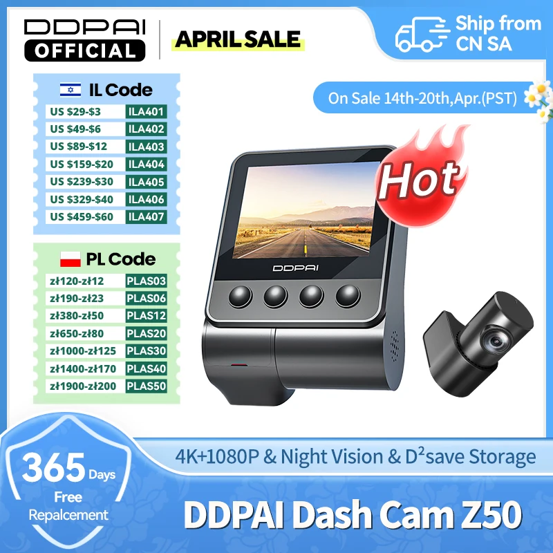 

DDPAI Dash Cam Z50 Front and Rear 4K Cam Car Camera with 4K Built-in WiFi GPS ADAS Dual Dash Camera Car DVR Support Rear Cam