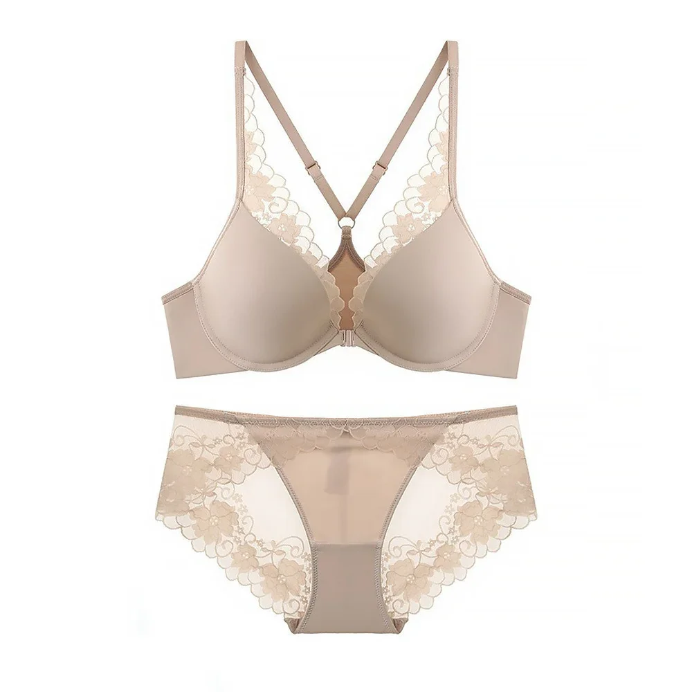 

Женский кружевной бюстгальтер спереди, открытый прозрачный короткий комплект, элегантный комплект тонкого нижнего белья, женский комплект с бюстгальтером, нижнее белье