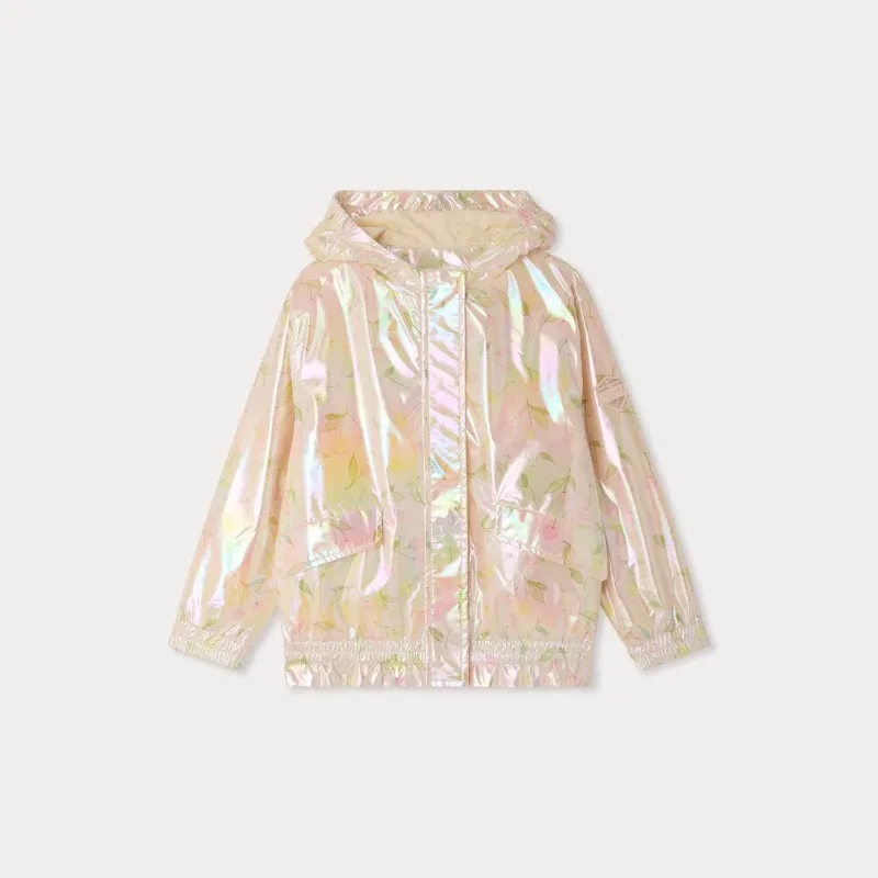 Toddler Girls Hooded UV Protection Print Jacket Lightweight Shiny Zipper Loose Fit Autumn Winter Sun-proof Child Clothing