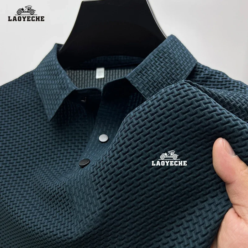 Embroidered Laoyeche High End Ice Silk Elastic Polo Shirt New Summer T-shirt Trendy Breathable Business Short Sleeve Luxury Top