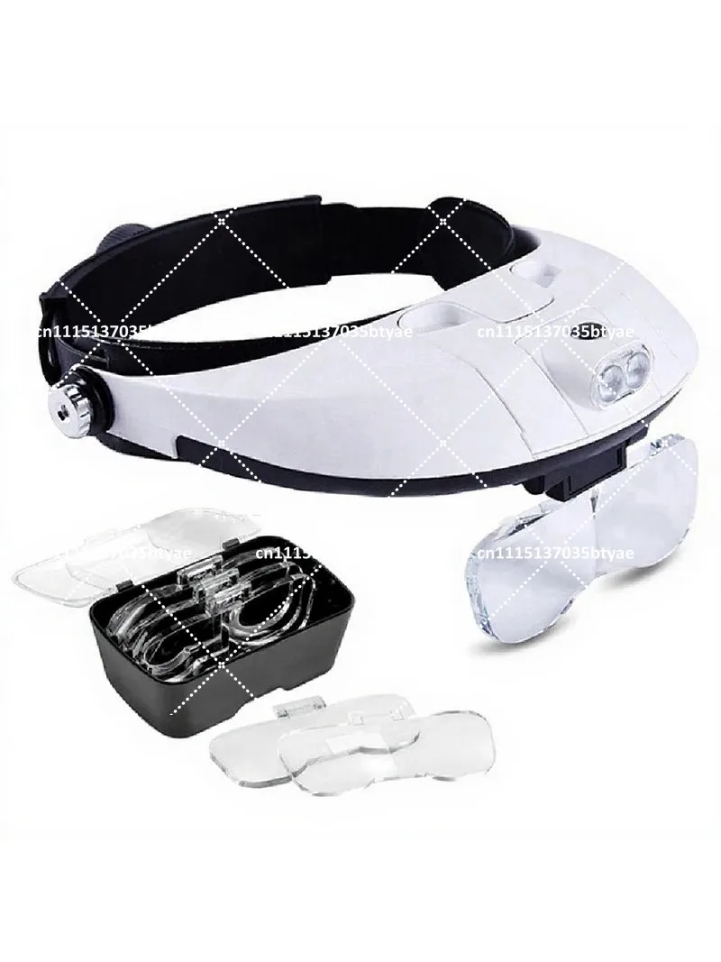 Head Mounted LED Light Magnifying Glass with 5 Interchangeable Lenses for Repair Reading Work