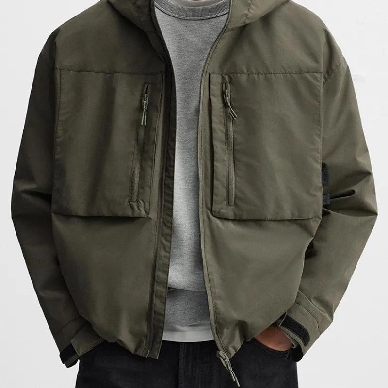 

Tech Fabric Hooded Zipper Long Sve Jaet Loose Outerwear New Arrival Autumn Winter Men's Faion Windproof Casual Sle