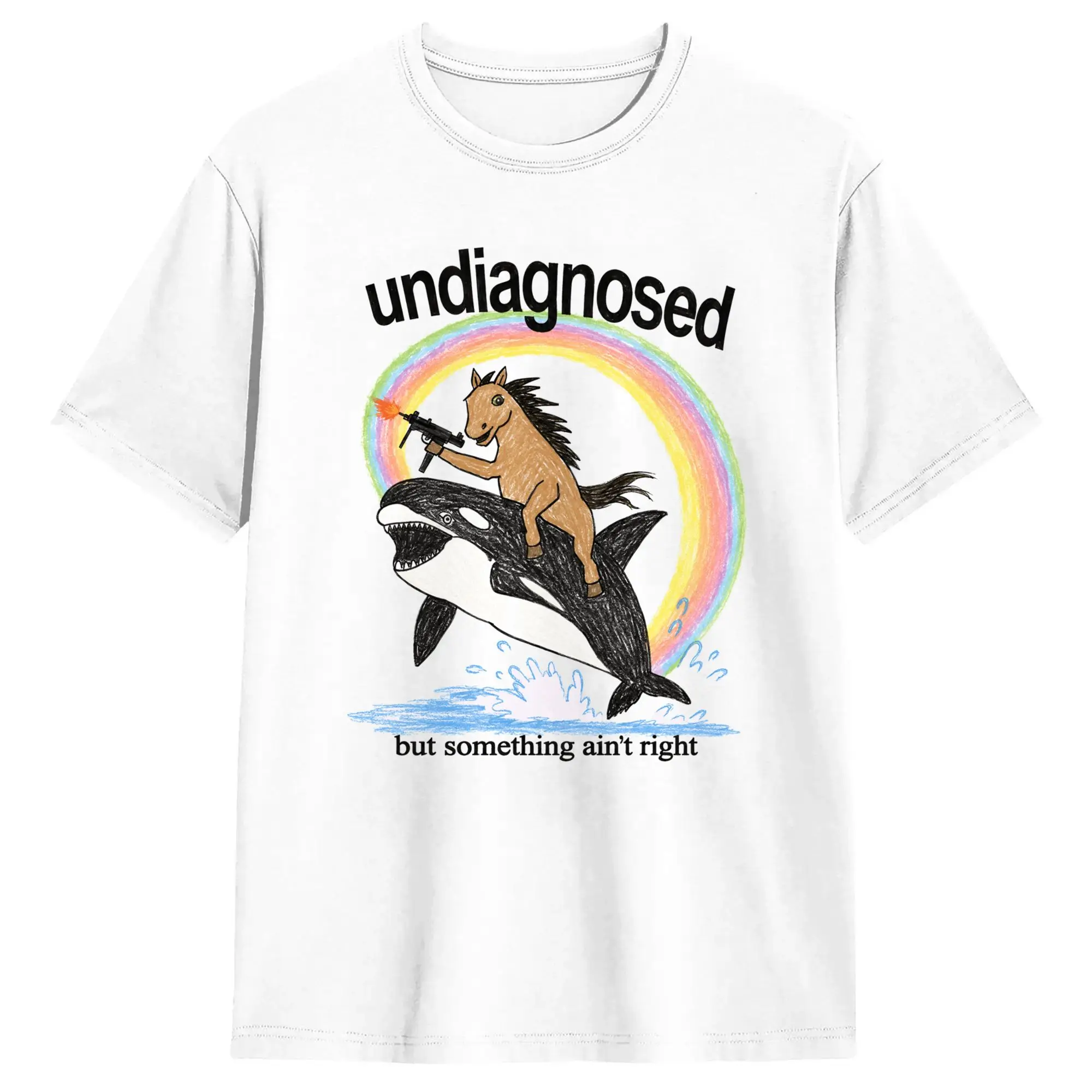 Undiagnosed But Something Ain‘t Right Horse with Orca Whale T-Shirt  Harajuku T-Shirts Short Sleeves Y2K Fun Tshirt 100% Cotton