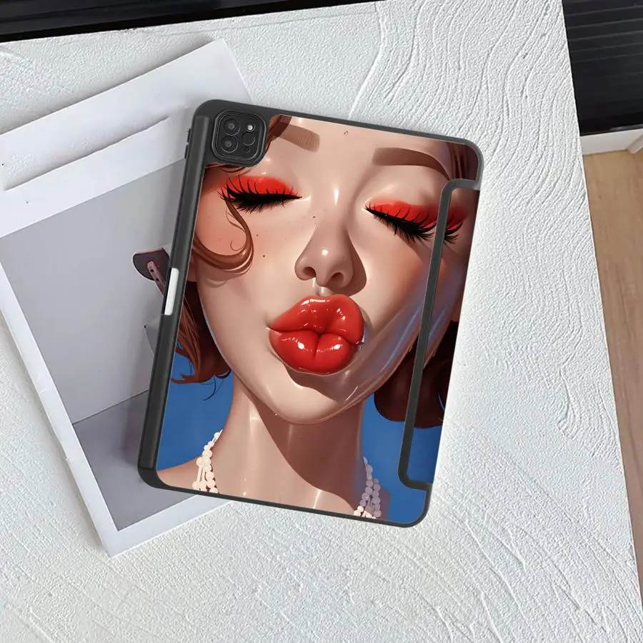 

Red Lips Girl Holder Cover Tablet Case For iPad Pro 2025 Air 4 5 M3 M2 M4 11inch Mini 6 7 Pro 11th 10th 9th 8th 7th 12.9inch