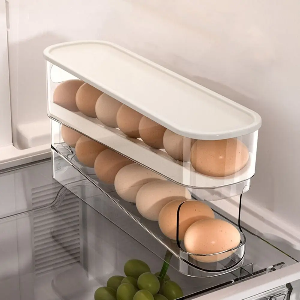 

Plastic Automatic Scrolling Egg Holder Double-layer Slide-type Rolling Egg Dispenser White Anti-fall Roll Off Egg Storage Rack