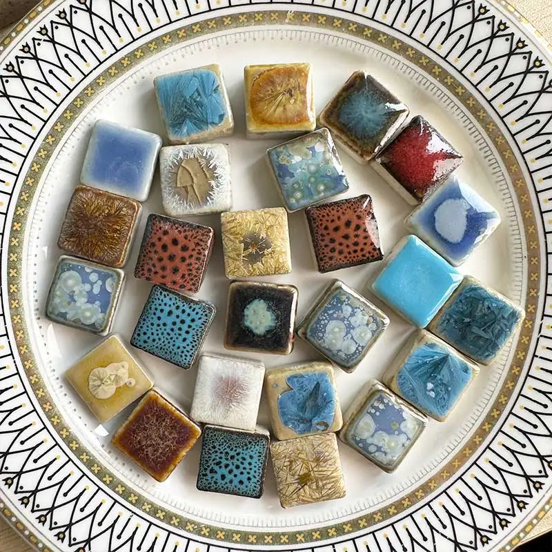 Azulejos de mosaico de cerámica DIY de 100g, forma de pétalo de hoja de vidrio, adornos hechos a mano, azulejos, manualidades de pared para Material decorativo 917