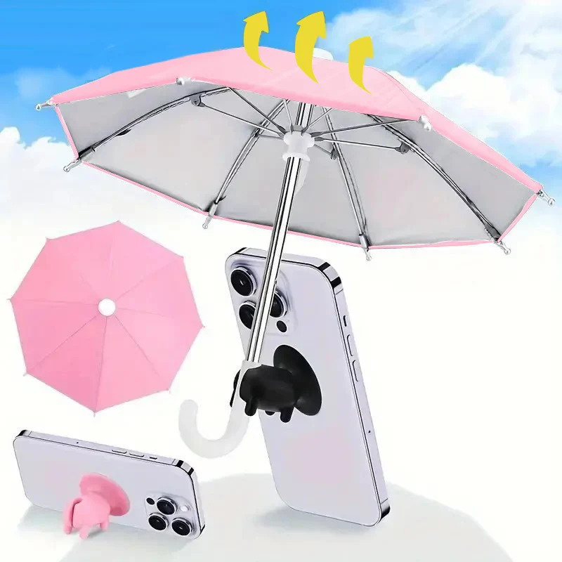 Mini Umbrella for Smart Phone with Suction Cup Holder, Outdoor Anti-Glare Sunshade Cover, Anti-Reflective Screen Protector