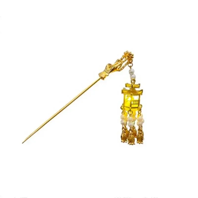 Chinese Style Luminous lantern Hair Sticks for Women Kids Retro Metal Lotus Flower Tassel Hair Pin Clips Hair Accessories