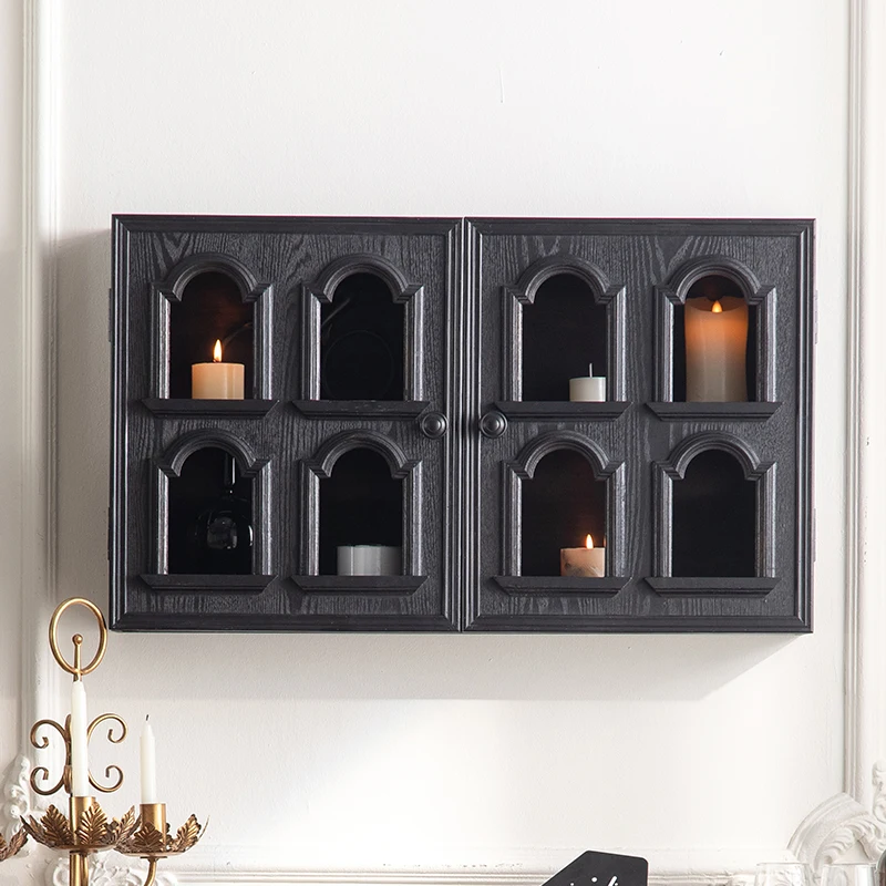 

French retro wall cabinet locker solid wood living room wall cabinet entrance entrance locker wall hangin